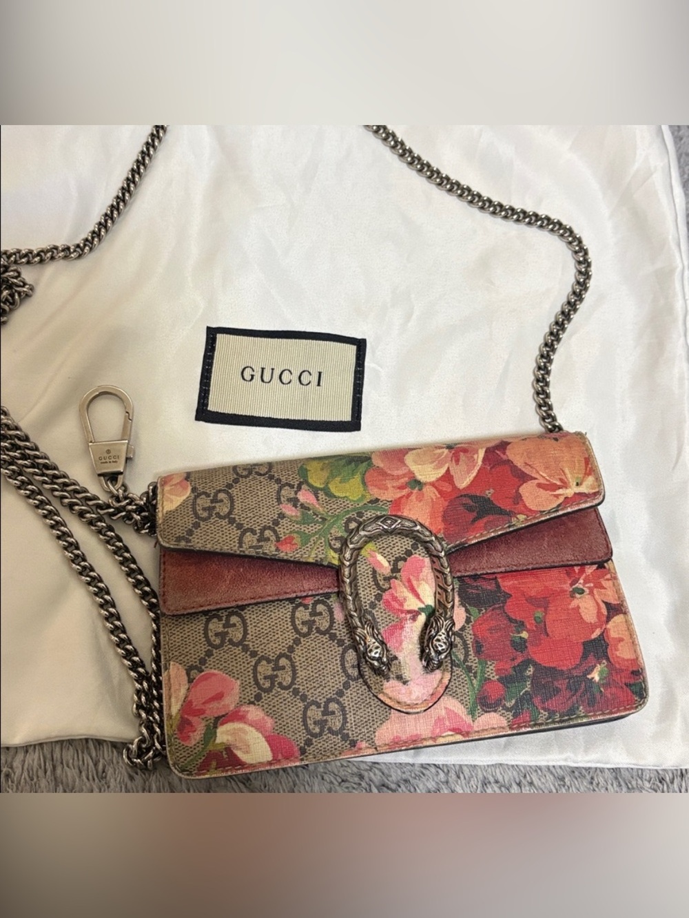 GG Supreme Monogram Blooms Super Mini Dionysus Shoulder Bag Beige Multicolor - Picture 15 of 16